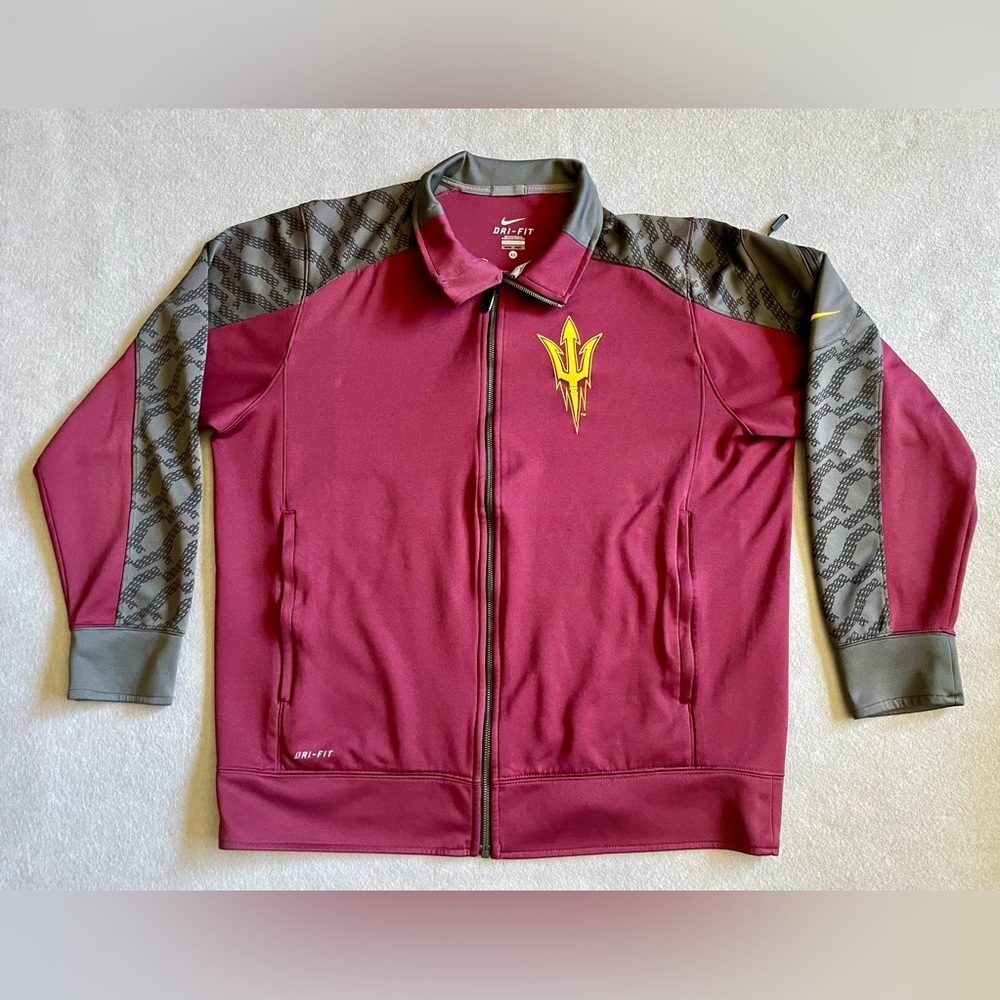 Nike Dri-FIT Arizona State Full Zip Jacket Men’s XL Burgundy Yellow Triton Logo